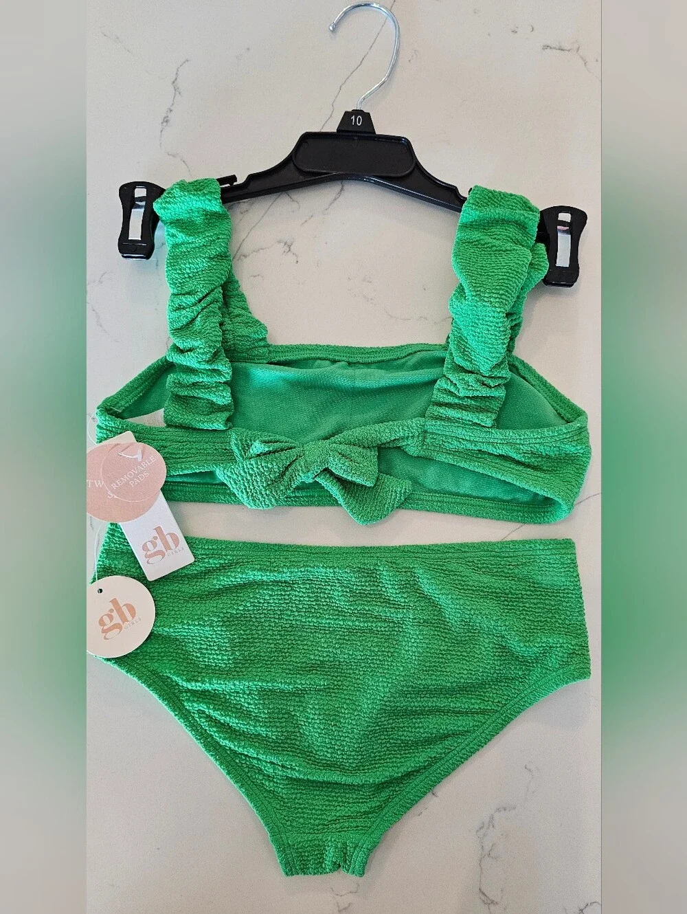 GB girls Bright Green Ruffle-Strap Kids Bikini 2 Piece Swim Suit Size 10 NWT